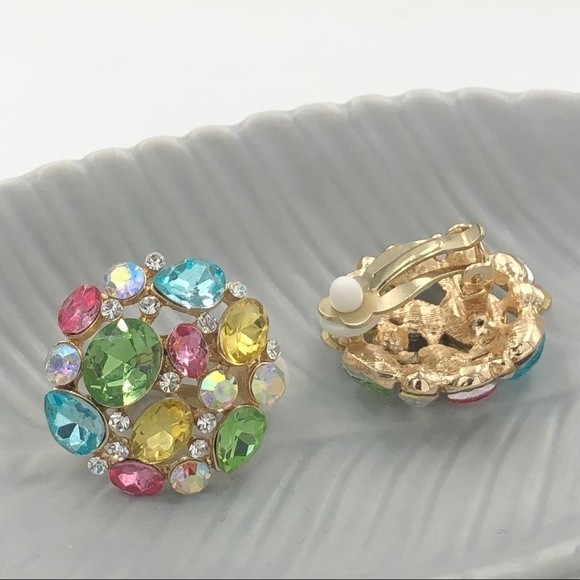 Pastel Rhinestone Clip On Earrings - Picture 2 of 4